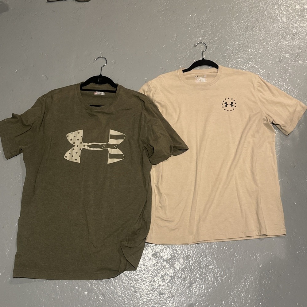 SET OF TWO Under Armour Freedom Heatgear Mens Large Wounded Warrior Flag TShirts
